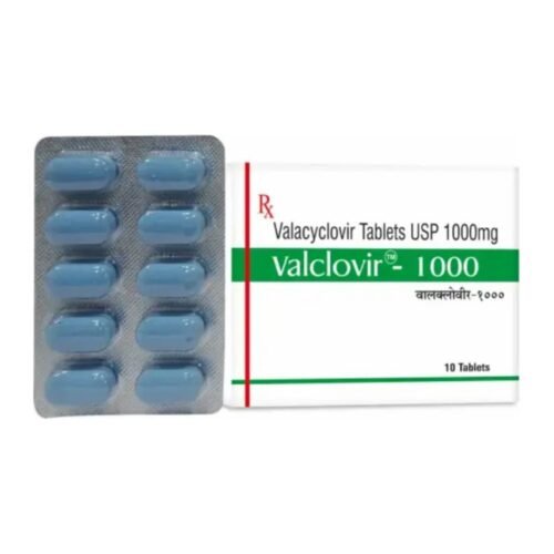 Valacyclovir 1000 mg tablets pack and blister