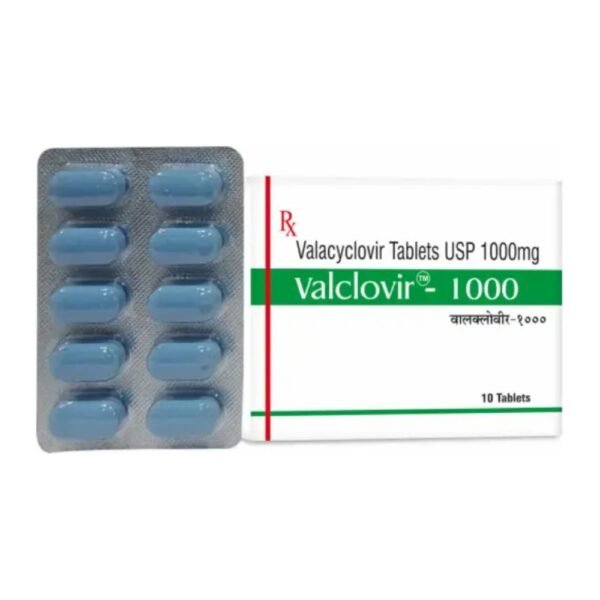 Valacyclovir 1000 mg tablets pack and blister